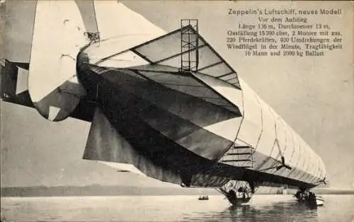 Ak Friedrichshafen am Bodensee, Zeppelins Luftschiff, neues Modell, Vor dem Aufstieg, LZ 4 1908