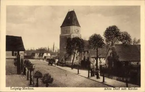 Ak Mockau Leipzig in Sachsen, Altes Dorf mit Kirche