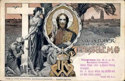 Litho Jerusalem Israel, Kaiser Wilhelm II., Palästinareise im Oktober 1898, Jesus