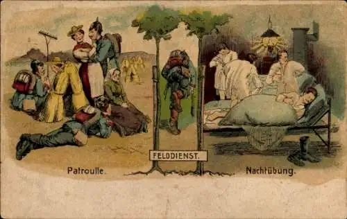 Litho Deutsche Soldaten, Patrouille, Felddienst, Nachtübung