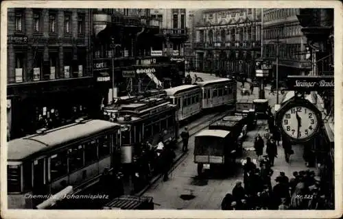 Ak Chemnitz in Sachsen, Johannisplatz, Straßenbahnen, Geschäfte, Cafe, Lieferwagen