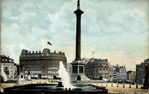 Ak London City England, Trafalgar Square, Nelson Monument