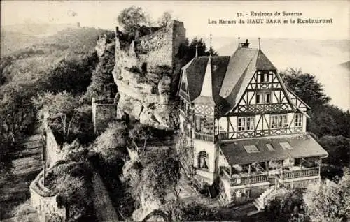Ak Saverne Zabern Elsass Bas Rhin, Château du Haut-Barr, Burg Hohbarr, Ruinen, Restaurant