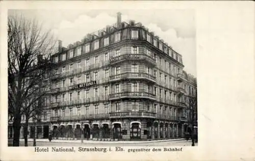 Ak Straßburg Elsass Bas Rhin, Hotel National, gegenüber dem Bahnhof