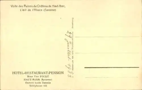 Ak Saverne Zabern Elsass Bas Rhin, Château du Haut-Barr, Burg Hohbarr, Hotel
