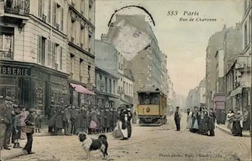 Ak Paris XI, Rue de Charonne, Straßenbahn