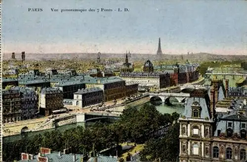 Ak Paris I Louvre, Vue panoramique des 7 Ponts