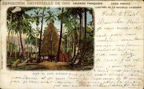 Ak Nouvelle Calédonie Neukaledonien, Exposition Universelle de 1900, Case de Chef Canaque