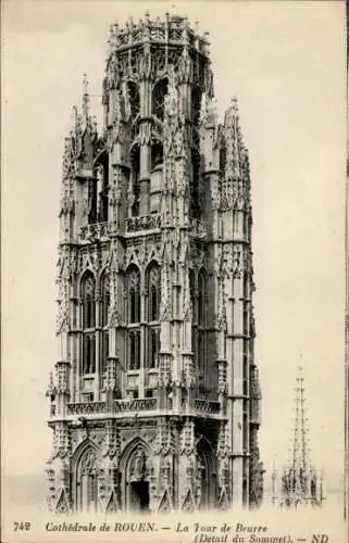 Ak Rouen Seine Maritime, Cathedrale, La Tour de Beurre, Detail du Sommet
