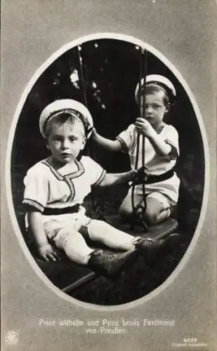 Ak Prinz Wilhelm und Louis Ferdinand von Preußen, Portrait auf einer Schaukel