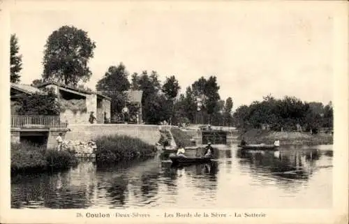 Ak Marais Poitevin Coulon Deux Sèvres, Die Ufer der Sèvre, La Sotterie, Schleuse