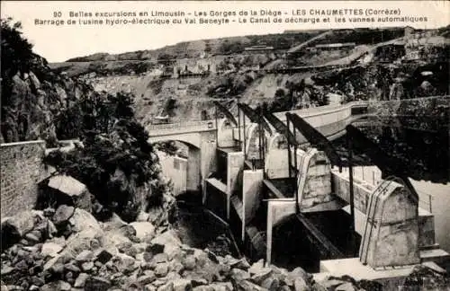 Ak Les Chaumettes Corrèze, Staudamm des Wasserkraftwerkes