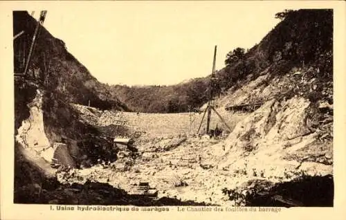 Ak Mareges Dordogne, Wasserkraftwerk, Ausgrabungsstätte für den Staudamm