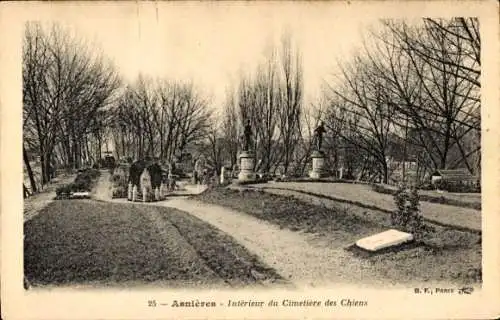 Ak Asnières-sur-Oise Val d'Oise, Innenraum des Hundefriedhofs