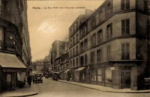 Ak Paris XIX. Buttes Chaumont, Rue Petit in Richtung Avenue Laumière