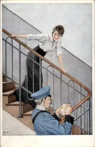 Künstler Ak Wennerberg, Bruno, Der Feldpostbrief, Frau, Postbote