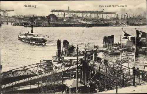 Ak Hamburg, Hafen, Werftanlagen, Dampfer