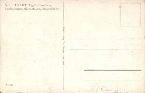 Ak Stuttgart, Hochbauten, Tagblatt-Turmhaus, Posthochhaus, Mittnachtbau, Hauptbahnhof