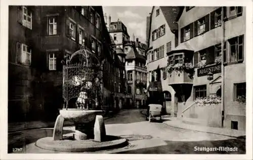 Ak Stuttgart in Württemberg, Altstadt, Brunnen, Gasthaus Augustiner