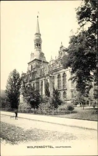 Ak Wolfenbüttel in Niedersachsen, Hauptkirche, Straßenpartie