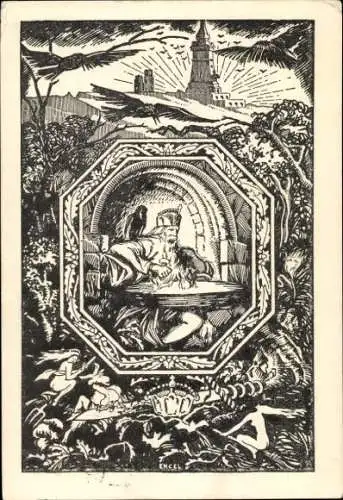 Künstler Ak Bad Frankenhausen im Kyffhäuserkreis, 25jh Bestehen des Kyffhäuserdenkmals 1921