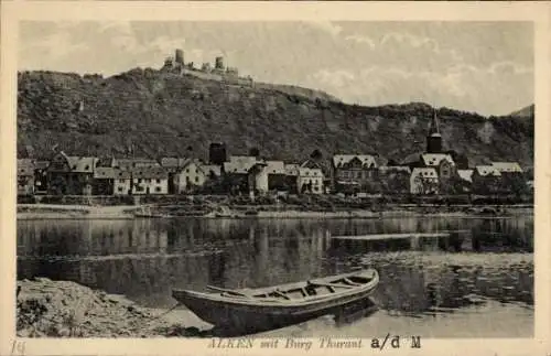 Ak Alken an der Mosel, Teilansicht, Burg Thurant, Boot