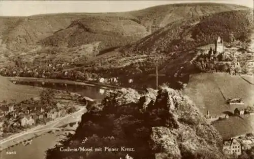 Ak Cochem an der Mosel, Gesamtansicht, Pinner Kreuz