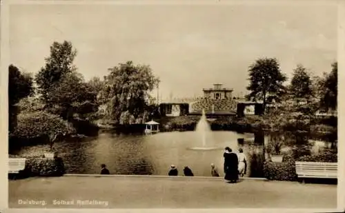 Ak Duisburg im Ruhrgebiet, Solbad Raffelberg, Springbrunnen