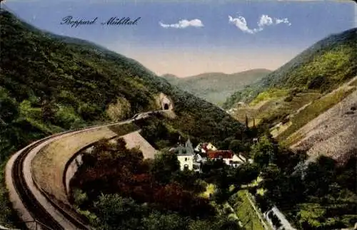 Ak Boppard am Rhein, Mühltal, Eisenbahnstrecke, Panorama