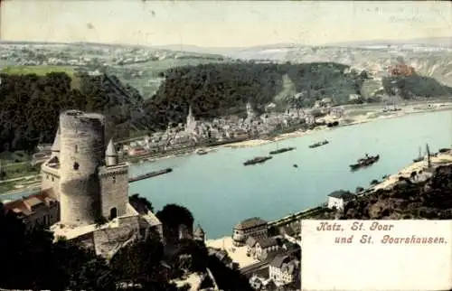 Ak Sankt Goarshausen am Rhein, Burg Katz, St. Goar, Panorama