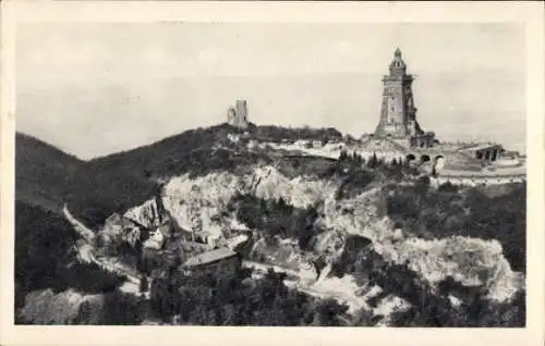 Ak Steinthaleben Kyffhäuserland in Thüringen, Burgruine Kyffhäuser, Kaiser Wilhelm Denkmal