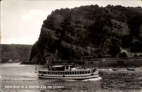 Ak Sankt Goarshausen am Rhein, Loreley, Salon-Boot M.S. Machlet 4