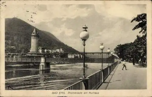 Ak Bad Ems an der Lahn, Promenade, Kurhaus, Brücke