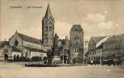 Ak Lutherstadt Eisenach in Thüringen, Carlsplatz, Kirche, Denkmal