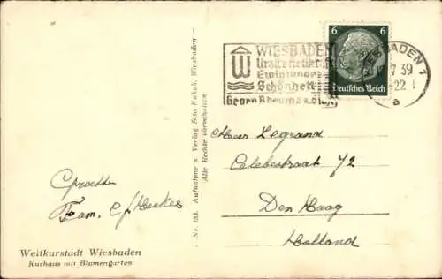 Ak Wiesbaden in Hessen, Kurhaus mit Blumengarten