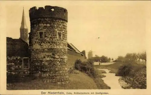 Ak Zons Dormagen am Niederrhein, Krötschenturm mit Stadtgraben