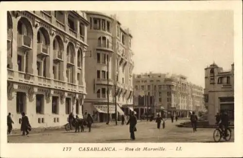 Ak Casablanca Marokko, Rue de Marseille, Straßenpartie