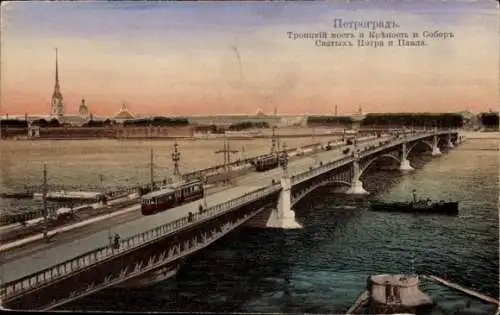 Ak Sankt Petersburg Russland, Troizki Brücke, Peter-und-Paul-Festung