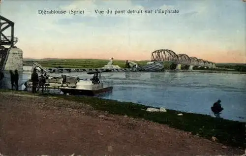 Ak Dscharabulus Djerablouse Syrien, Vue du pont detruit sur l'Euphrate