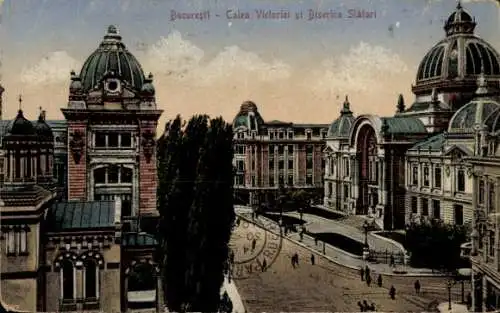 Ak București Bukarest Rumänien, Calea Victoriei si Biserica Slatari