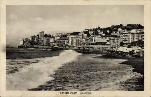 Ak Pegli Genova Genua Ligurien, Spiaggia, Strandblick