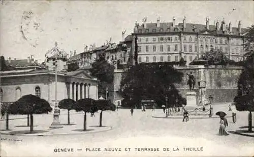 Ak Genève Genf Stadt, Place Neuve et Terrasse de la Treille, Denkmal