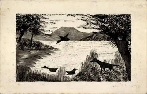 Handgemalt Ak Fuchs lauert Enten auf