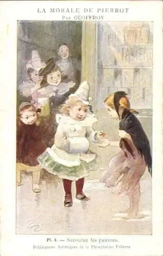 Künstler Ak Geoffroy, Die Moral des Pierrot, Hilf den Armen