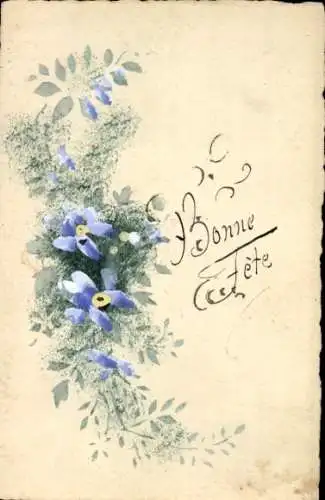 Handgemalt Ak Glückwunsch Geburtstag, Blaue Blüten