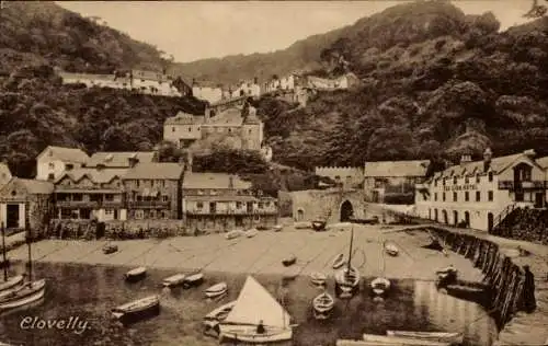 Ak Clovelly Devon England, Teilansicht
