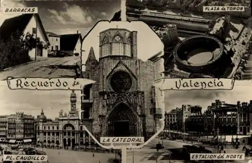 Ak Valencia Stadt Spanien, Barracas, Stierkampfarena, Kathedrale, Nordbahnhof