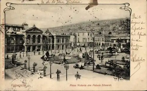 Ak Valparaíso Chile, Plaza Victoria mit Palacio Edwards