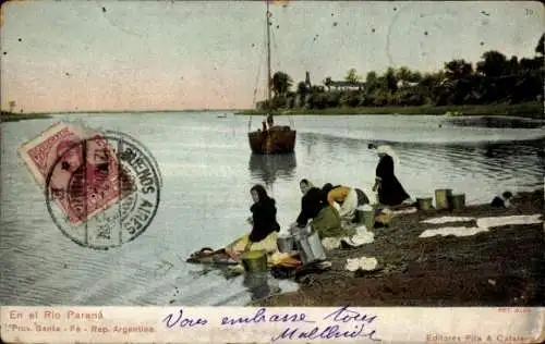 Ak Paraná Argentinien, Frauen am Ufer, Wäsche