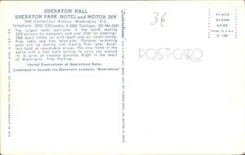 Ak Washington DC USA, Sheraton-Halle, Sheraton-Parkhotel, Connecticut Avenue